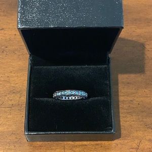 14K White Gold & Black Rhodium- Blue Diamond - Eternity Band